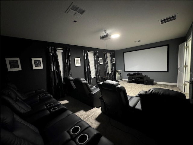 view of carpeted home theater room