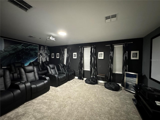 view of carpeted home theater room