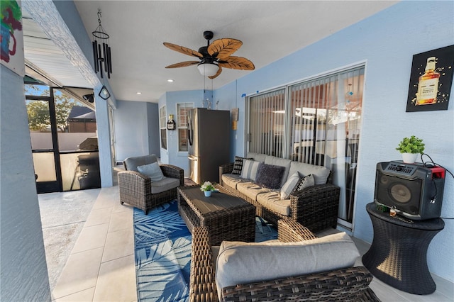 view of patio / terrace featuring ceiling fan and an outdoor hangout area