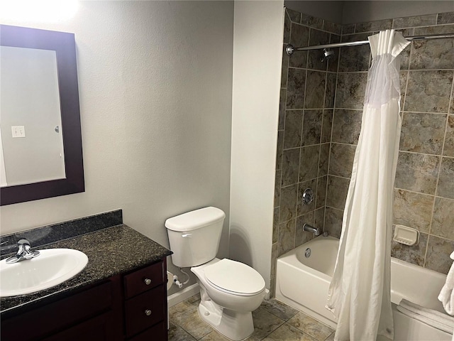 full bathroom featuring vanity, toilet, and shower / bath combo with shower curtain