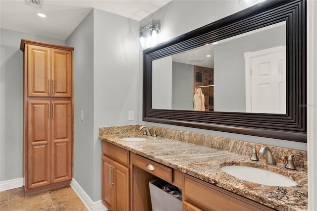 bathroom with vanity and curtained shower