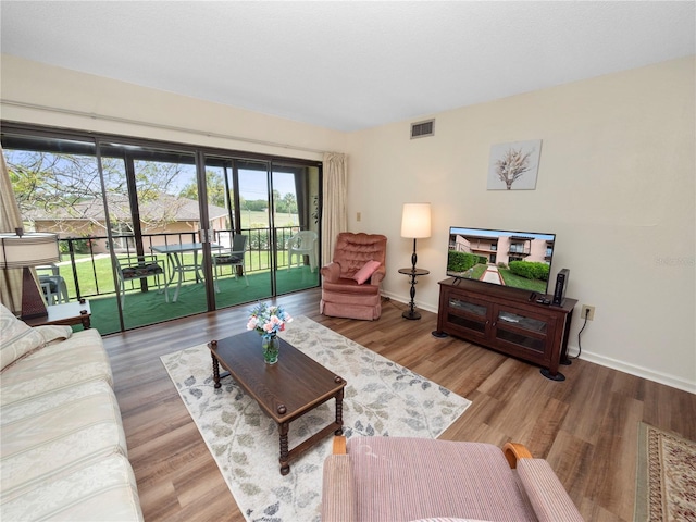 living room with hardwood / wood-style flooring