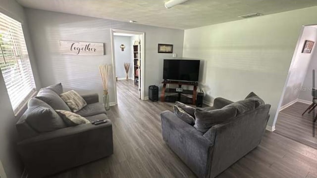 living room featuring plenty of natural light and hardwood / wood-style floors