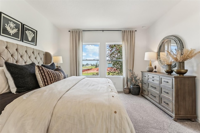 bedroom with light carpet