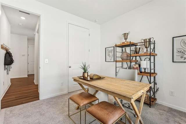 view of carpeted home office