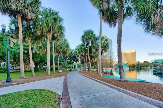 view of property's community with a water view