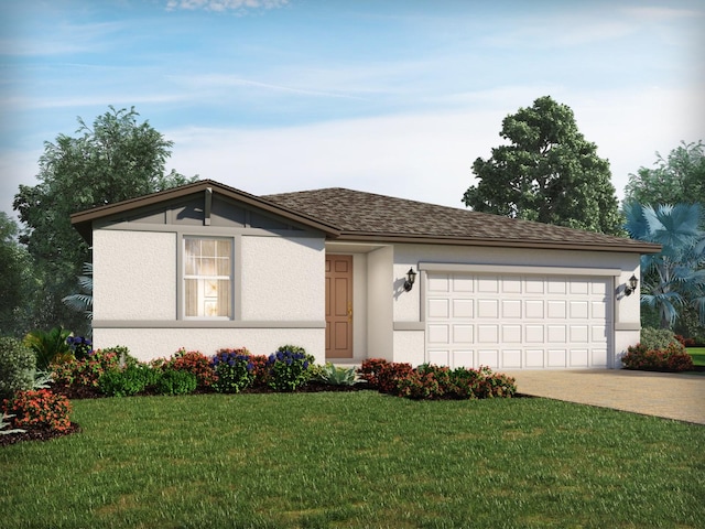 view of front of home featuring a garage and a front yard