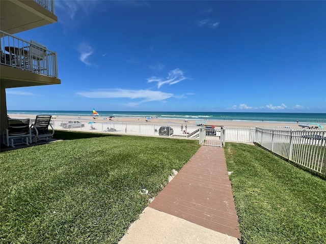 view of water feature featuring a beach view