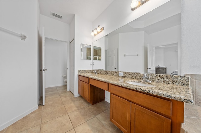 bathroom with tile patterned floors, toilet, and vanity