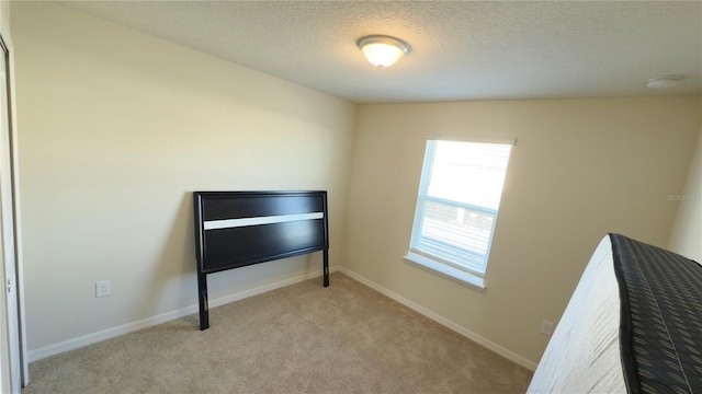 unfurnished bedroom with light carpet and a textured ceiling