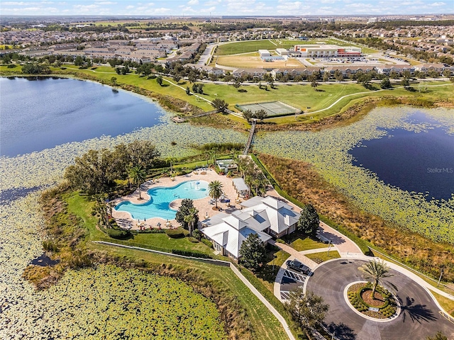 aerial view featuring a water view