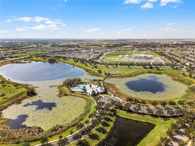 aerial view with a water view