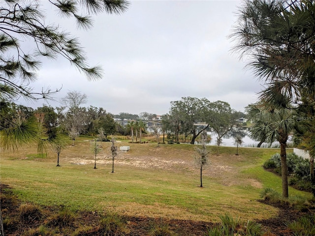 view of yard with a water view