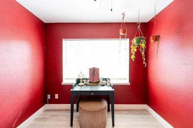 home office with hardwood / wood-style floors