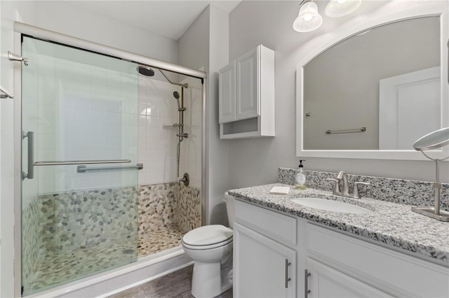 4608 Egg Harbor Dr, Kissimmee, FL 34746 - bathroom featuring vanity, a shower with shower door, and toilet