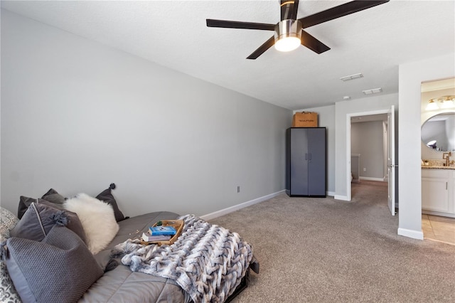4608 Egg Harbor Dr, Kissimmee, FL 34746 - bedroom featuring ensuite bathroom, light carpet, a textured ceiling, and ceiling fan