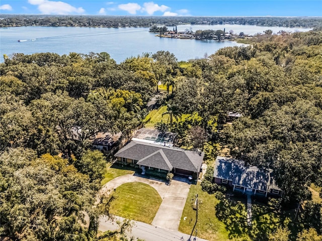 aerial view with a water view