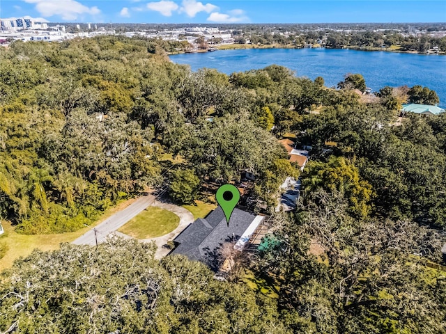 bird's eye view featuring a water view