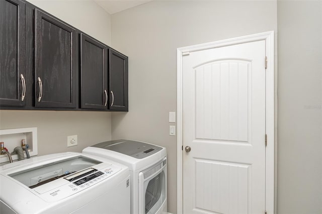 laundry area featuring cabinets and washing machine and clothes dryer