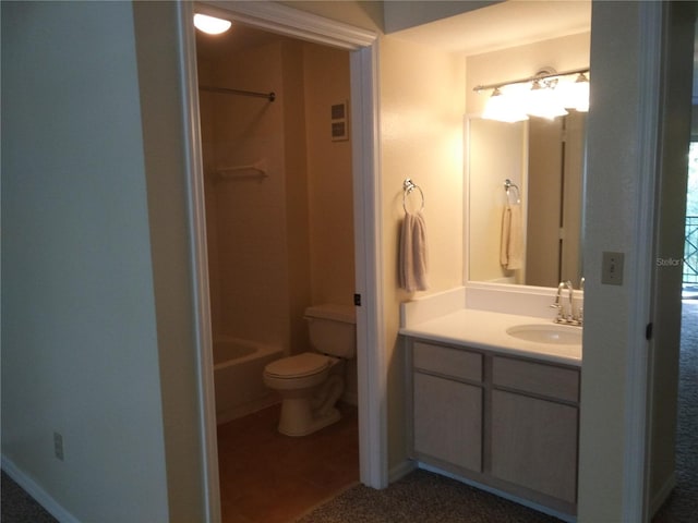 full bathroom with bathtub / shower combination, vanity, and toilet