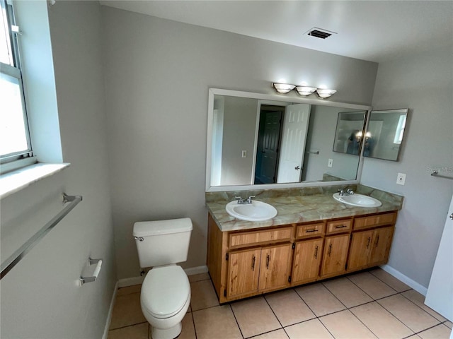 bathroom featuring tile patterned flooring, vanity, and toilet