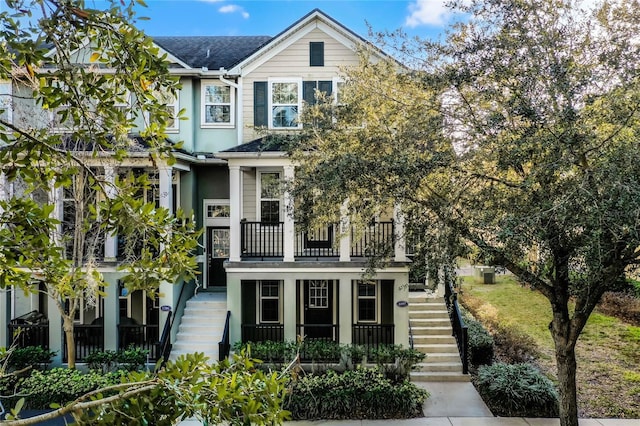 view of front of home with a balcony