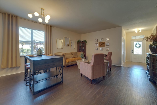 living room featuring dark hardwood / wood-style floors