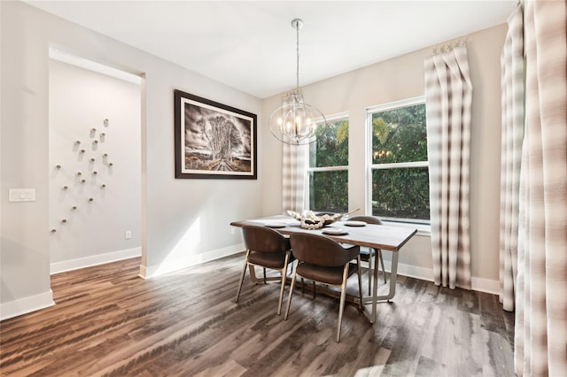 dining room featuring dark hardwood / wood-style floors and a chandelier