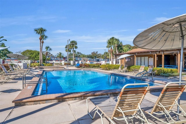 view of swimming pool featuring a patio