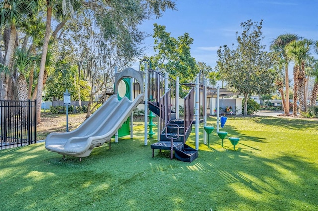 view of play area with a yard