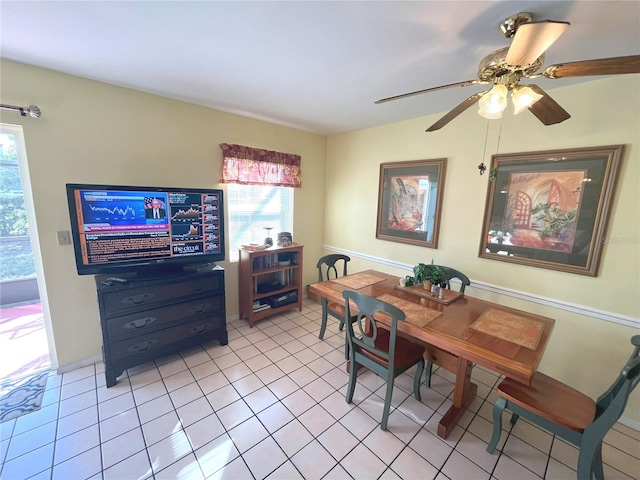 dining room featuring light tile patterned floors, ceiling fan, and a wealth of natural light