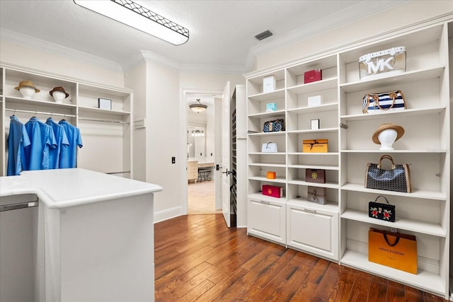 spacious closet featuring dark hardwood / wood-style floors