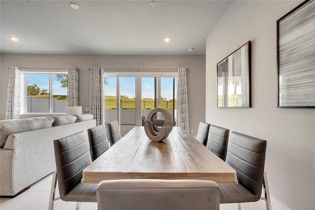 dining space featuring a textured ceiling and a wealth of natural light