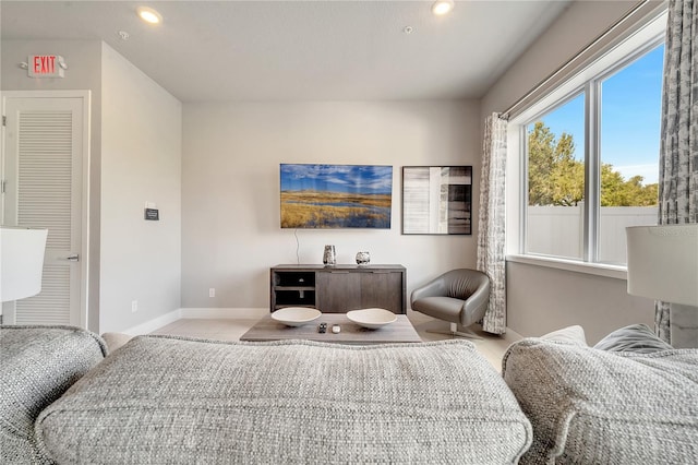 living room featuring light tile patterned floors