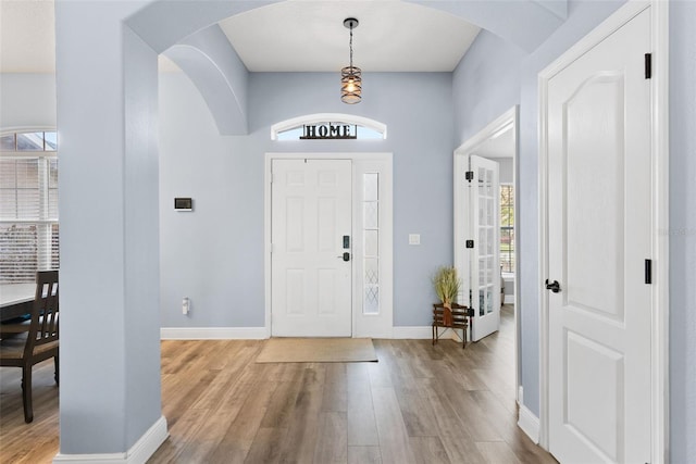 entryway with wood-type flooring