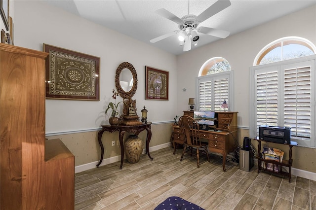 home office with ceiling fan