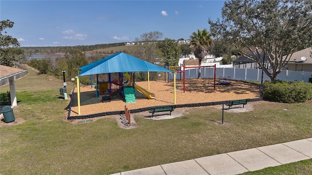 view of play area with a yard