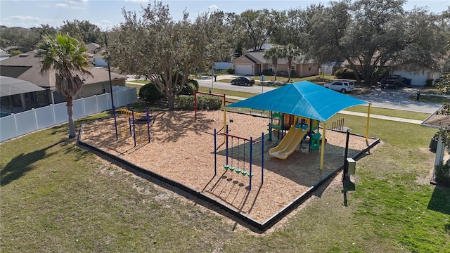 view of play area with a yard