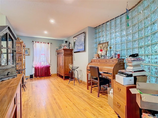 home office with light wood-type flooring