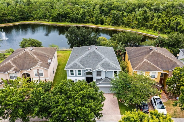 bird's eye view featuring a water view