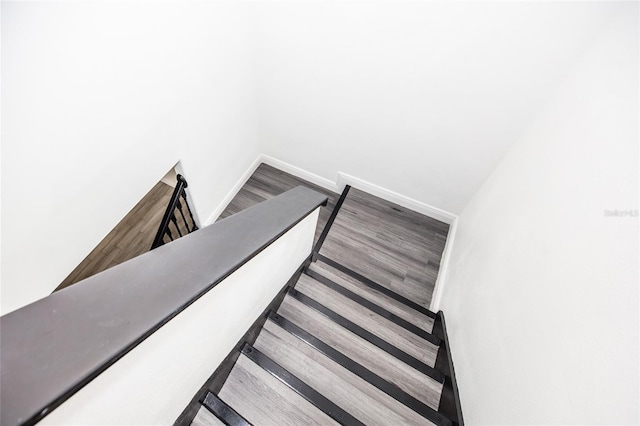 staircase featuring wood-type flooring