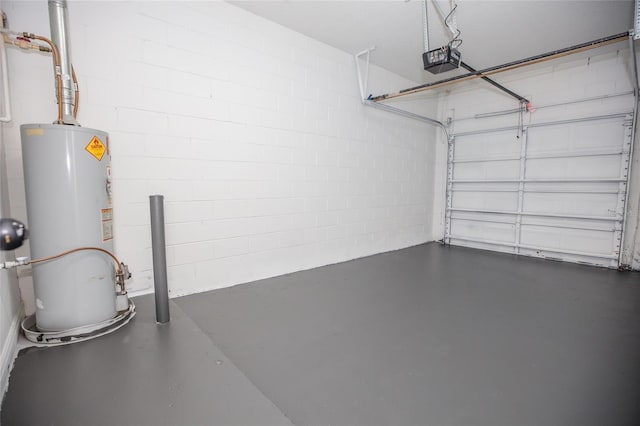 garage featuring a garage door opener and gas water heater