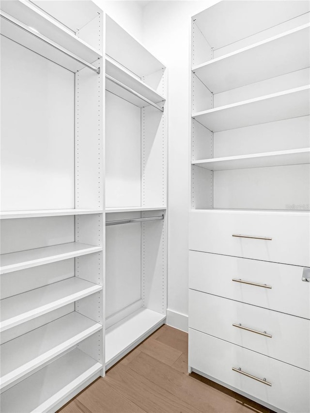 walk in closet featuring wood-type flooring