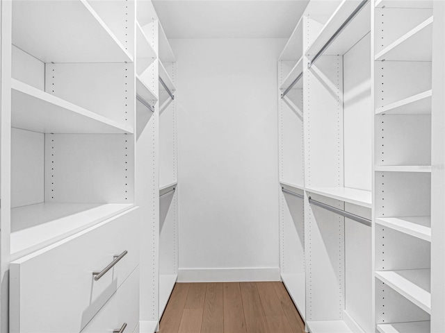 walk in closet with hardwood / wood-style flooring