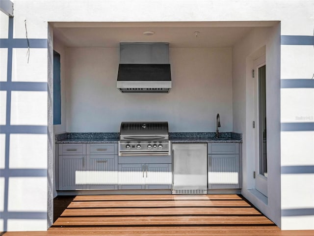 view of patio / terrace with an outdoor kitchen, a grill, and sink