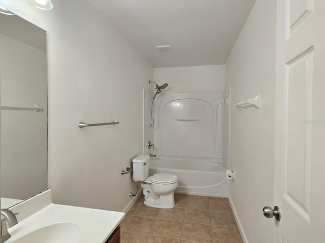 full bathroom featuring vanity,  shower combination, tile patterned floors, and toilet