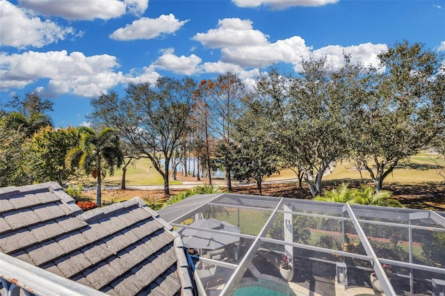 view of yard with a lanai