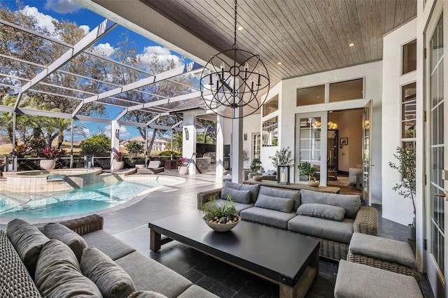 sunroom / solarium with wood ceiling