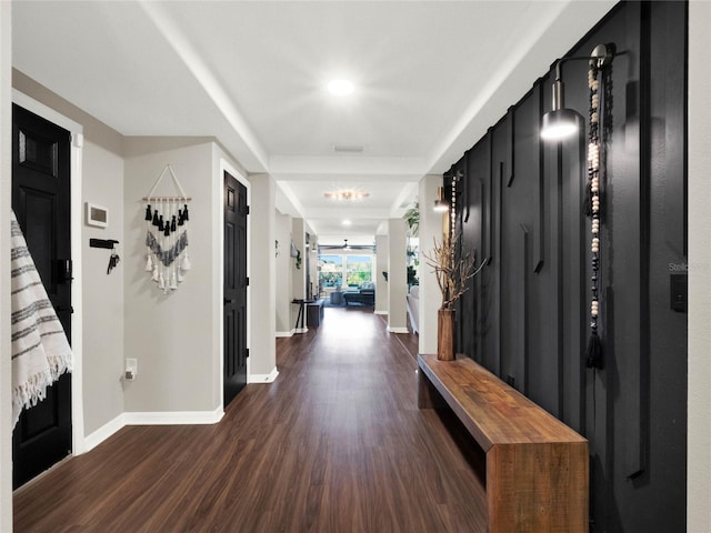 foyer entrance featuring dark hardwood / wood-style floors