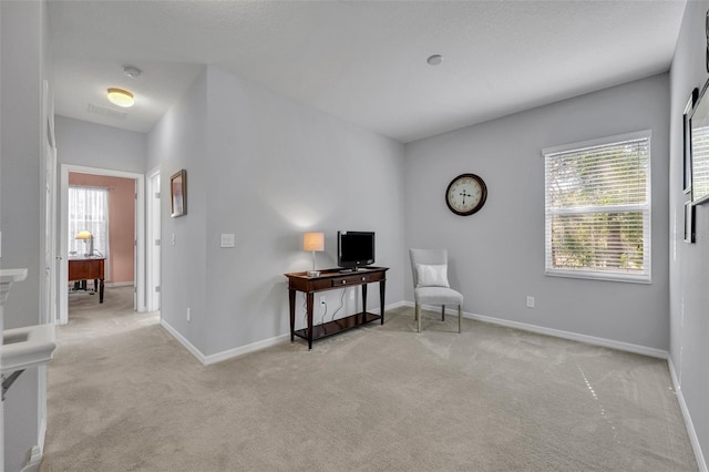 sitting room with light carpet